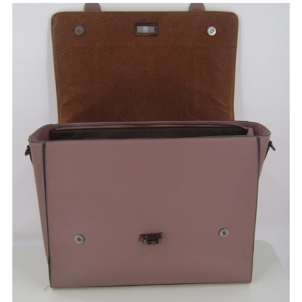 EASEGAVE Mauve Pink Faux Leather Laptop Bag Briefcase Satchel Professional